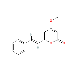 (R,E)-4-Methoxy-6-styryl-5,6-dihydro-2H-pyran-2-one chemical structure (CAS 500-64-1)