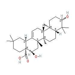 (4aR,5R,6aS,6bR,8aR,10S,12aR,12bR,14bS)-5,10-Dihydroxy-2,2,6a,6b,9,9,12a-heptamethyl-1,2,3,4,4a,5,6,6a,6b,7,8,8a,9,10,11,12,12a,12b,13,14b-icosahydropicene-4a-carboxylic acid chemical structure (CAS 510-30-5)