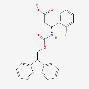 (R)-3-((((9H-Fluoren-9-yl)methoxy)carbonyl)amino)-3-(2-fluorophenyl)propanoic acid chemical structure (CAS 511272-50-7)
