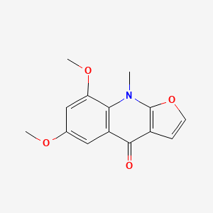 6,8-Dimethoxy-9-methylfuro[2,3-b]quinolin-4(9H)-one chemical structure (CAS 518-96-7)