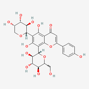 5,7-Dihydroxy-2-(4-hydroxyphenyl)-8-((2S,3R,4R,5S,6R)-3,4,5-trihydroxy-6-(hydroxymethyl)tetrahydro-2H-pyran-2-yl)-6-((2S,3R,4S,5S)-3,4,5-trihydroxytetrahydro-2H-pyran-2-yl)-4H-chromen-4-one chemical structure (CAS 52012-29-0)