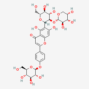 6-((2S,3R,4S,5S,6R)-4,5-Dihydroxy-6-(hydroxymethyl)-3-(((2S,3R,4S,5S)-3,4,5-trihydroxytetrahydro-2H-pyran-2-yl)oxy)tetrahydro-2H-pyran-2-yl)-5,7-dihydroxy-2-(4-(((2S,3R,4S,5S,6R)-3,4,5-trihydroxy-6-(hydroxymethyl)tetrahydro-2H-pyran-2-yl)oxy)phenyl)-4H-chromen-4-one chemical structure (CAS 53452-16-7)