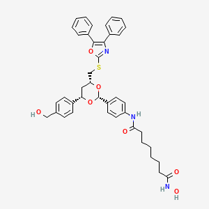 rel-N1-(4-((2R,4R,6S)-4-(((4,5-Diphenyloxazol-2-yl)thio)methyl)-6-(4-(hydroxymethyl)phenyl)-1,3-dioxan-2-yl)phenyl)-N8-hydroxyoctanediamide chemical structure (CAS 537049-40-4)