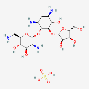 (2R,3S,4R,5R,6R)-5-Amino-2-(aminomethyl)-6-(((1R,2R,3S,4R,6S)-4,6-diamino-2-(((2S,3R,4S,5R)-3,4-dihydroxy-5-(hydroxymethyl)tetrahydrofuran-2-yl)oxy)-3-hydroxycyclohexyl)oxy)tetrahydro-2H-pyran-3,4-diol xsulfate chemical structure (CAS 53797-35-6)