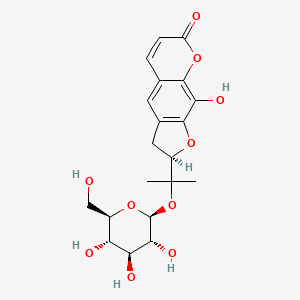 (R)-9-Hydroxy-2-(2-(((2S,3R,4S,5S,6R)-3,4,5-trihydroxy-6-(hydroxymethyl)tetrahydro-2H-pyran-2-yl)oxy)propan-2-yl)-2,3-dihydro-7H-furo[3,2-g]chromen-7-one chemical structure (CAS 53846-51-8)