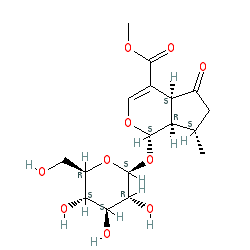 Methyl (1S,4aS,7S,7aR)-7-methyl-5-oxo-1-(((2S,3R,4S,5S,6R)-3,4,5-trihydroxy-6-(hydroxymethyl)tetrahydro-2H-pyran-2-yl)oxy)-1,4a,5,6,7,7a-hexahydrocyclopenta[c]pyran-4-carboxylate chemical structure (CAS 548-37-8)