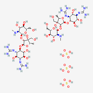 1,1'-((1R,2R,3S,4R,5R,6S)-4-(((2R,3R,4R,5S)-3-(((2S,3S,4S,5R,6S)-4,5-Dihydroxy-6-(hydroxymethyl)-3-(methylamino)tetrahydro-2H-pyran-2-yl)oxy)-4-hydroxy-4-(hydroxymethyl)-5-methyltetrahydrofuran-2-yl)oxy)-2,5,6-trihydroxycyclohexane-1,3-diyl)diguanidine sesquisulfate chemical structure (CAS 5490-27-7)