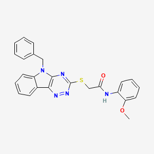 2-((5-Benzyl-5H-[1,2,4]triazino[5,6-b]indol-3-yl)thio)-N-(2-methoxyphenyl)acetamide chemical structure (CAS 550301-63-8)