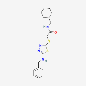 2-((5-(Benzylamino)-1,3,4-thiadiazol-2-yl)thio)-N-(cyclohexylmethyl)acetamide chemical structure (CAS 556803-08-8)