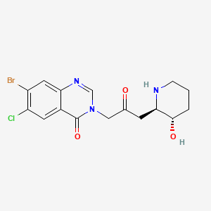 rel-7-Bromo-6-chloro-3-(3-((2R,3S)-3-hydroxypiperidin-2-yl)-2-oxopropyl)quinazolin-4(3H)-one chemical structure (CAS 55837-20-2)