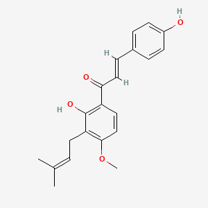 (E)-1-(2-Hydroxy-4-methoxy-3-(3-methylbut-2-en-1-yl)phenyl)-3-(4-hydroxyphenyl)prop-2-en-1-one chemical structure (CAS 55912-03-3)