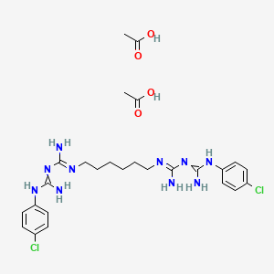 1,1'-Hexamethylenebis[5-(p-chlorophenyl)biguanide] diacetate chemical structure (CAS 56-95-1)