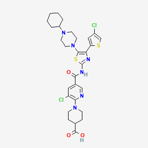 1-(3-Chloro-5-((4-(4-chlorothiophen-2-yl)-5-(4-cyclohexylpiperazin-1-yl)thiazol-2-yl)carbamoyl)pyridin-2-yl)piperidine-4-carboxylic acid chemical structure (CAS 570406-98-3)