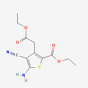 Ethyl 5-amino-4-cyano-3-(2-ethoxy-2-oxoethyl)thiophene-2-carboxylate chemical structure (CAS 58168-20-0)