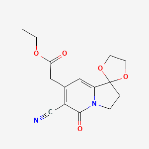 Ethyl 2-(6'-cyano-5'-oxo-3',5'-dihydro-2'H-spiro[[1,3]dioxolane-2,1'-indolizin]-7'-yl)acetate chemical structure (CAS 58610-65-4)