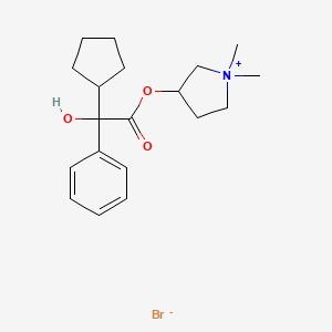 3-(2-Cyclopentyl-2-hydroxy-2-phenylacetoxy)-1,1-dimethylpyrrolidin-1-ium bromide chemical structure (CAS 596-51-0)
