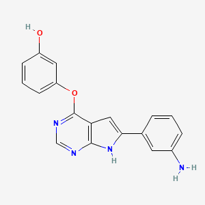 3-((6-(3-Aminophenyl)-7H-pyrrolo[2,3-d]pyrimidin-4-yl)oxy)phenol chemical structure (CAS 601514-19-6)