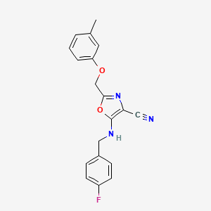 5-((4-Fluorobenzyl)amino)-2-((m-tolyloxy)methyl)oxazole-4-carbonitrile chemical structure (CAS 606948-76-9)
