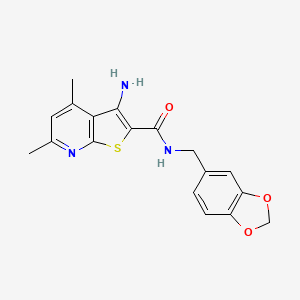 3-Amino-N-(benzo[d][1,3]dioxol-5-ylmethyl)-4,6-dimethylthieno[2,3-b]pyridine-2-carboxamide chemical structure (CAS 612514-42-8)