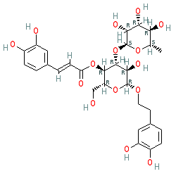 (2R,3R,4R,5R,6R)-6-(3,4-Dihydroxyphenethoxy)-5-hydroxy-2-(hydroxymethyl)-4-(((2S,3R,4R,5R,6S)-3,4,5-trihydroxy-6-methyltetrahydro-2H-pyran-2-yl)oxy)tetrahydro-2H-pyran-3-yl (E)-3-(3,4-dihydroxyphenyl)acrylate chemical structure (CAS 61276-17-3)