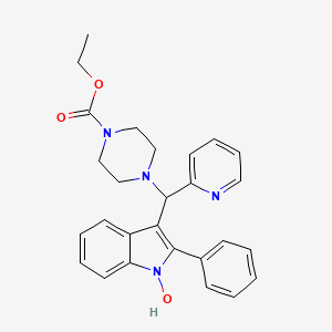 Ethyl 4-((1-hydroxy-2-phenyl-1H-indol-3-yl)(pyridin-2-yl)methyl)piperazine-1-carboxylate chemical structure (CAS 622795-76-0)