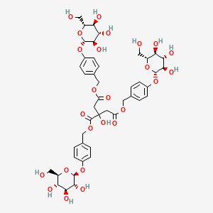 Tris(4-(((2S,3R,4S,5S,6R)-3,4,5-trihydroxy-6-(hydroxymethyl)tetrahydro-2H-pyran-2-yl)oxy)benzyl) 2-hydroxypropane-1,2,3-tricarboxylate chemical structure (CAS 62499-28-9)