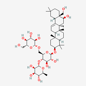 (2S,3R,4R,5R,6S)-2-(((2R,3S,4R,5R,6R)-4,5-Dihydroxy-6-(((3S,4aR,6aR,6bS,8S,8aS,12aS,14aR,14bR)-8-hydroxy-8a-(hydroxymethyl)-4,4,6a,6b,11,11,14b-heptamethyl-1,2,3,4,4a,5,6,6a,6b,7,8,8a,9,10,11,12,12a,14,14a,14b-icosahydropicen-3-yl)oxy)-2-((((2R,3R,4S,5S,6R)-3,4,5-trihydroxy-6-(hydroxymethyl)tetrahydro-2H-pyran-2-yl)oxy)methyl)tetrahydro-2H-pyran-3-yl)oxy)-6-methyltetrahydro-2H-pyran-3,4,5-triol chemical structure (CAS 62687-63-2)