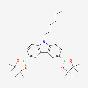 9-Hexyl-3,6-bis(4,4,5,5-tetramethyl-1,3,2-dioxaborolan-2-yl)-9H-carbazole chemical structure (CAS 628336-95-8)