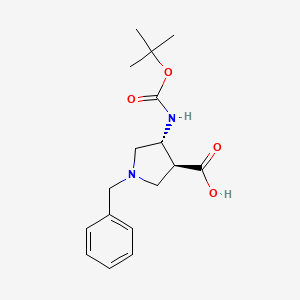 trans-1-Benzyl-4-((tert-butoxycarbonyl)amino)pyrrolidine-3-carboxylic acid chemical structure (CAS 628725-28-0)