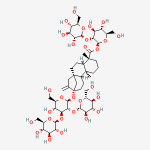 (2S,3R,4S,5S,6R)-4,5-Dihydroxy-6-(hydroxymethyl)-3-(((2S,3R,4S,5S,6R)-3,4,5-trihydroxy-6-(hydroxymethyl)tetrahydro-2H-pyran-2-yl)oxy)tetrahydro-2H-pyran-2-yl (4R,4aS,6aR,9S,11aR,11bS)-9-(((2S,3R,4S,5R,6R)-5-hydroxy-6-(hydroxymethyl)-3,4-bis(((2S,3R,4S,5S,6R)-3,4,5-trihydroxy-6-(hydroxymethyl)tetrahydro-2H-pyran-2-yl)oxy)tetrahydro-2H-pyran-2-yl)oxy)-4,11b-dimethyl-8-methylenetetradecahydro-6a,9-methanocyclohepta[a]naphthalene-4-carboxylate chemical structure (CAS 63279-13-0)