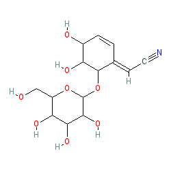 (Z)-2-((4R,5S,6S)-4,5-Dihydroxy-6-(((2R,3R,4S,5S,6R)-3,4,5-trihydroxy-6-(hydroxymethyl)tetrahydro-2H-pyran-2-yl)oxy)cyclohex-2-en-1-ylidene)acetonitrile chemical structure (CAS 63492-69-3)