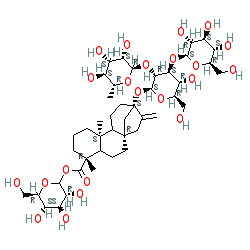 (4R,4aS,6aR,9S,11aR,11bS)-(2S,3R,4S,5S,6R)-3,4,5-Trihydroxy-6-(hydroxymethyl)tetrahydro-2H-pyran-2-yl 9-(((2S,3R,4S,5R,6R)-5-hydroxy-6-(hydroxymethyl)-4-(((2S,3R,4S,5S,6R)-3,4,5-trihydroxy-6-(hydroxymethyl)tetrahydro-2H-pyran-2-yl)oxy)-3-(((2S,3R,4R,5R,6S)-3,4,5-trihydroxy-6-methyltetrahydro-2H-pyran-2-yl)oxy)tetrahydro-2H-pyran-2-yl)oxy)-4,11b-dimethyl-8-methylenetetradecahydro-6a,9-methanocyclohepta[a]naphthalene-4-carboxylate chemical structure (CAS 63550-99-2)