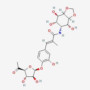 (E)-3-(4-(((2S,3S,4S,5S)-5-Acetyl-3,4-dihydroxytetrahydrofuran-2-yl)oxy)-3-hydroxyphenyl)-2-methyl-N-((3aS,4R,5R,6S,7R,7aR)-4,6,7-trihydroxyhexahydrobenzo[d][1,3]dioxol-5-yl)acrylamide chemical structure (CAS 6379-56-2)