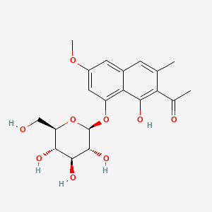 1-(1-Hydroxy-6-methoxy-3-methyl-8-(((2S,3R,4S,5S,6R)-3,4,5-trihydroxy-6-(hydroxymethyl)tetrahydro-2H-pyran-2-yl)oxy)naphthalen-2-yl)ethanone chemical structure (CAS 64032-49-1)