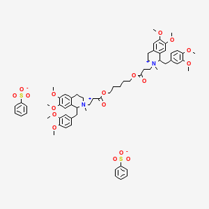 2,2'-((Pentane-1,5-diylbis(oxy))bis(3-oxopropane-3,1-diyl))bis(1-(3,4-dimethoxybenzyl)-6,7-dimethoxy-2-methyl-1,2,3,4-tetrahydroisoquinolin-2-ium) benzenesulfonate chemical structure (CAS 64228-81-5)