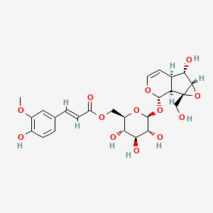 ((2R,3S,4S,5R,6S)-3,4,5-Trihydroxy-6-(((1aS,1bS,2S,5aR,6S,6aS)-6-hydroxy-1a-(hydroxymethyl)-1a,1b,2,5a,6,6a-hexahydrooxireno[2',3':4,5]cyclopenta[1,2-c]pyran-2-yl)oxy)tetrahydro-2H-pyran-2-yl)methyl (E)-3-(4-hydroxy-3-methoxyphenyl)acrylate chemical structure (CAS 64461-95-6)