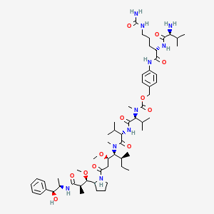 4-((S)-2-((S)-2-Amino-3-methylbutanamido)-5-ureidopentanamido)benzyl ((S)-1-(((S)-1-(((3R,4S,5S)-1-((S)-2-((1R,2R)-3-(((1S,2R)-1-hydroxy-1-phenylpropan-2-yl)amino)-1-methoxy-2-methyl-3-oxopropyl)pyrrolidin-1-yl)-3-methoxy-5-methyl-1-oxoheptan-4-yl)(methyl)amino)-3-methyl-1-oxobutan-2-yl)amino)-3-methyl-1-oxobutan-2-yl)(methyl)carbamate chemical structure (CAS 644981-35-1)