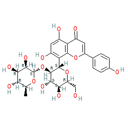 8-((2S,3R,4S,5S,6R)-4,5-Dihydroxy-6-(hydroxymethyl)-3-(((2S,3R,4R,5R,6S)-3,4,5-trihydroxy-6-methyltetrahydro-2H-pyran-2-yl)oxy)tetrahydro-2H-pyran-2-yl)-5,7-dihydroxy-2-(4-hydroxyphenyl)-4H-chromen-4-one chemical structure (CAS 64820-99-1)