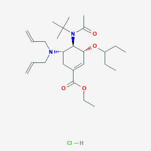 (3R,4R,5S)-Ethyl 4-(N-(tert-butyl)acetamido)-5-(diallylamino)-3-(pentan-3-yloxy)cyclohex-1-enecarboxylate hydrochloride chemical structure (CAS 651324-08-2)