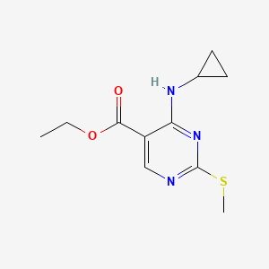 Ethyl 4-(cyclopropylamino)-2-(methylthio)pyrimidine-5-carboxylate chemical structure (CAS 651734-65-5)