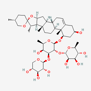 (2S,3R,4R,5R,6S)-2-(((2R,3R,4S,5R,6R)-5-Hydroxy-6-(hydroxymethyl)-2-(((4S,5'R,6aR,6bS,8aS,8bR,9S,10R,11aS,12aS,12bS)-5',6a,8a,9-tetramethyl-1,3,3',4,4',5,5',6,6a,6b,6',7,8,8a,8b,9,11a,12,12a,12b-icosahydrospiro[naphtho[2',1':4,5]indeno[2,1-b]furan-10,2'-pyran]-4-yl)oxy)-4-(((2S,3R,4S,5R)-3,4,5-trihydroxytetrahydro-2H-pyran-2-yl)oxy)tetrahydro-2H-pyran-3-yl)oxy)-6-methyltetrahydro-2H-pyran-3,4,5-triol chemical structure (CAS 65604-80-0)
