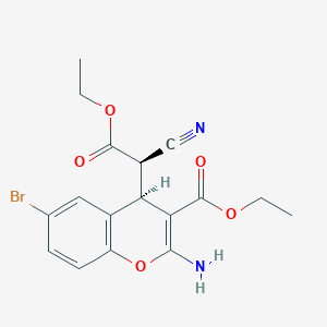 rel-(R)-Ethyl 2-amino-6-bromo-4-((R)-1-cyano-2-ethoxy-2-oxoethyl)-4H-chromene-3-carboxylate(relative) chemical structure (CAS 65673-63-4)