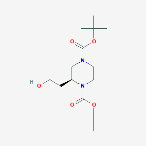 (S)-di-tert-Butyl 2-(2-hydroxyethyl)piperazine-1,4-dicarboxylate chemical structure (CAS 660862-48-6)