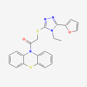 2-((4-Ethyl-5-(furan-2-yl)-4H-1,2,4-triazol-3-yl)thio)-1-(10H-phenothiazin-10-yl)ethan-1-one chemical structure (CAS 663212-40-6)