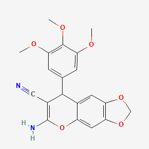 6-Amino-8-(3,4,5-trimethoxyphenyl)-8H-[1,3]dioxolo[4,5-g]chromene-7-carbonitrile chemical structure (CAS 663214-48-0)
