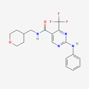 2-(Phenylamino)-N-((tetrahydro-2H-pyran-4-yl)methyl)-4-(trifluoromethyl)pyrimidine-5-carboxamide chemical structure (CAS 666261-80-9)