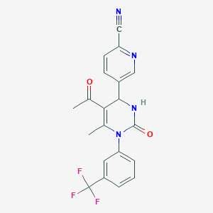 5-(5-Acetyl-6-methyl-2-oxo-1-(3-(trifluoromethyl)phenyl)-1,2,3,4-tetrahydropyrimidin-4-yl)picolinonitrile chemical structure (CAS 675103-35-2)