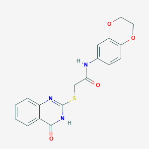 N-(2,3-Dihydrobenzo[b][1,4]dioxin-6-yl)-2-((4-oxo-3,4-dihydroquinazolin-2-yl)thio)acetamide chemical structure (CAS 675197-89-4)