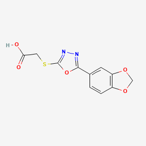 2-((5-(Benzo[d][1,3]dioxol-5-yl)-1,3,4-oxadiazol-2-yl)thio)acetic acid chemical structure (CAS 67572-43-4)