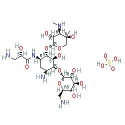 (S)-3-Amino-N-((1R,2S,3S,4R,5S)-5-amino-4-(((2R,3R,4S,5S,6R)-6-(aminomethyl)-3,4,5-trihydroxytetrahydro-2H-pyran-2-yl)oxy)-2-(((2R,3R,4R,5R)-3,5-dihydroxy-5-methyl-4-(methylamino)tetrahydro-2H-pyran-2-yl)oxy)-3-hydroxycyclohexyl)-2-hydroxypropanamide sulf chemical structure (CAS 67814-76-0)